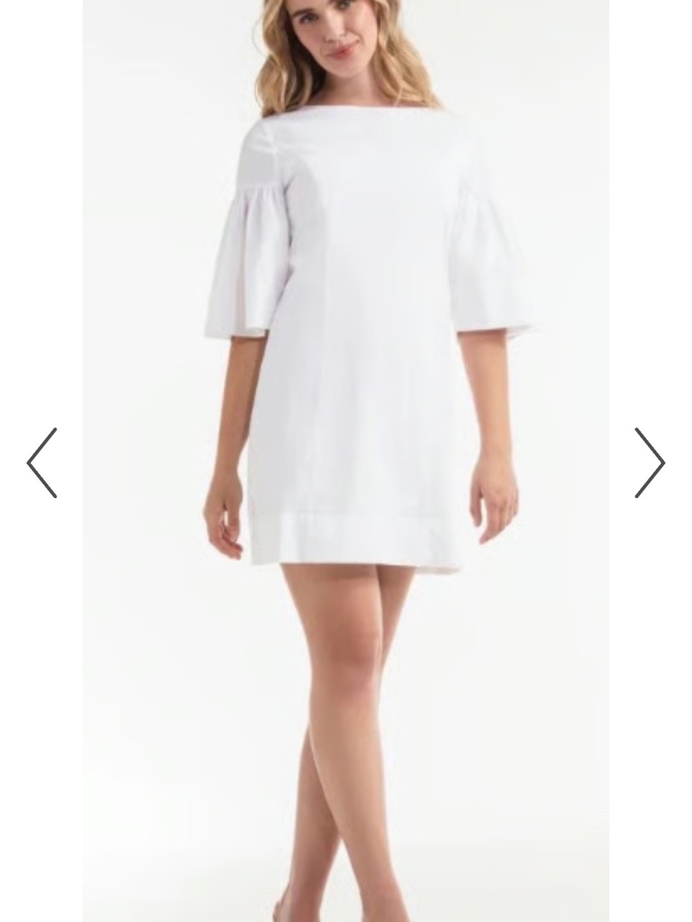 Hermoza White Cotton Mini Dress with Flutter Elbow Sleeves